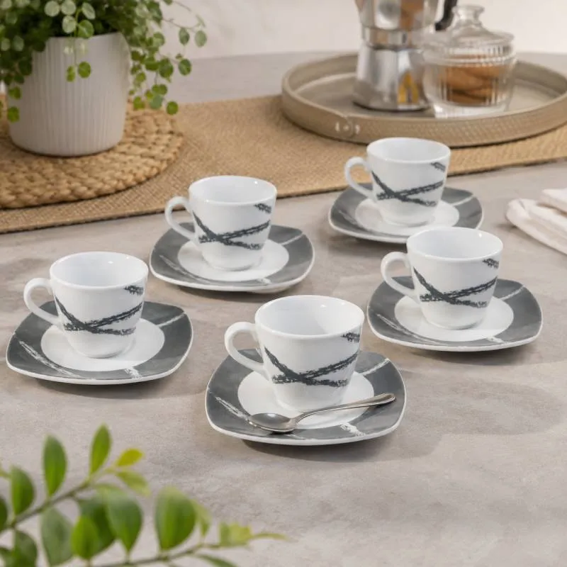 Villa Altachiara Servizio Caffè Sandy Grigio 6 Pezzi con Piattino in Porcellana