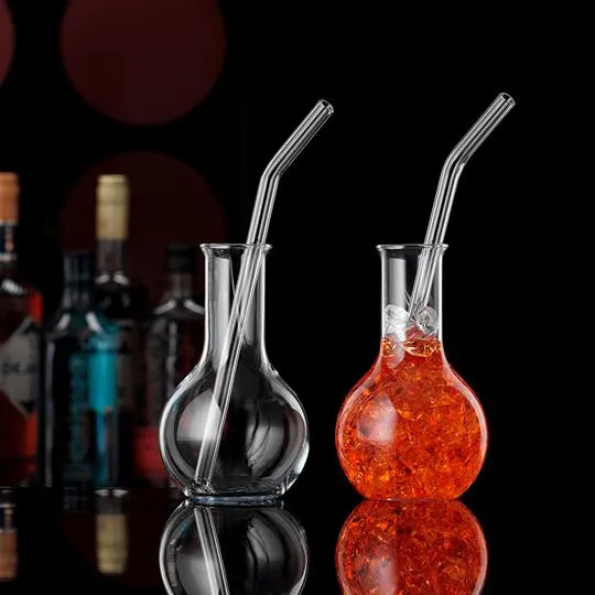Mix Drink Gläser Labor 300 ml mit Glastrinkhalmen 23 cm 2er-Set