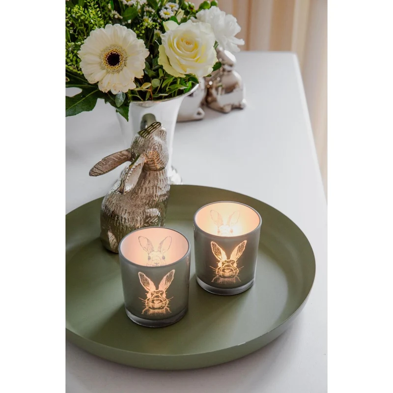 EDZARD Teelicht 2er Set Hase H 8 cm