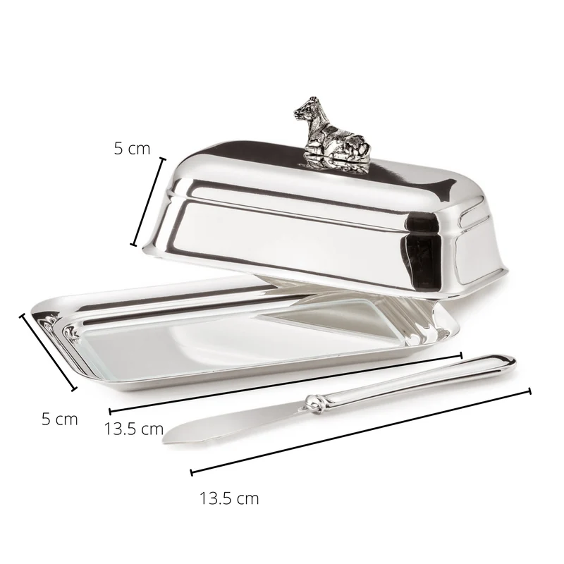 EDZARD Butterdose Kuh m Messer 8x13 cm