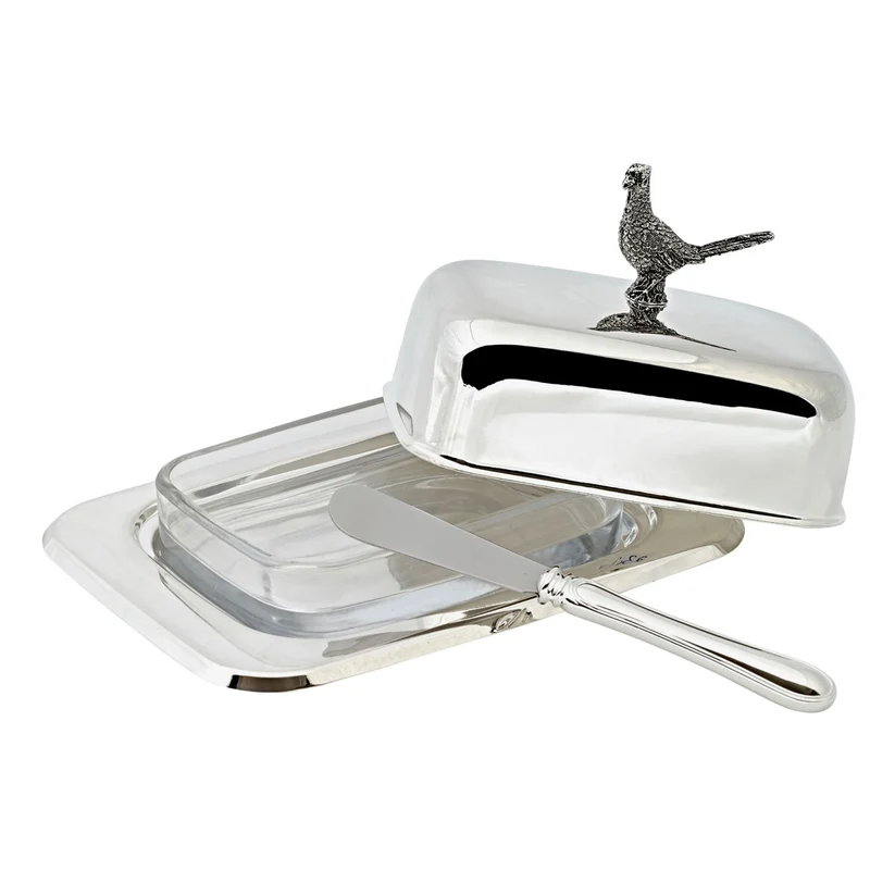 EDZARD Butterdose Fasan m. Messer L 18 cm