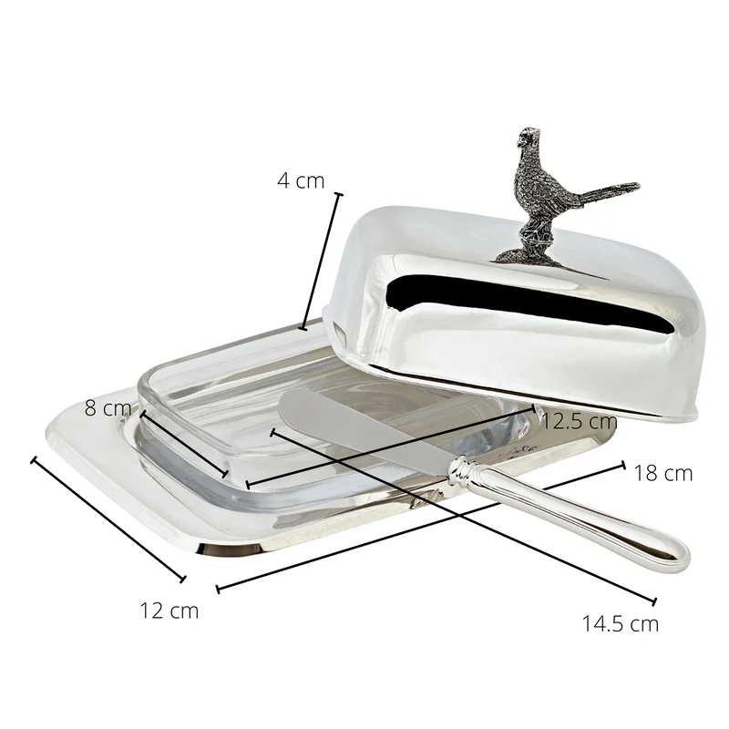 EDZARD Butterdose Fasan m. Messer L 18 cm