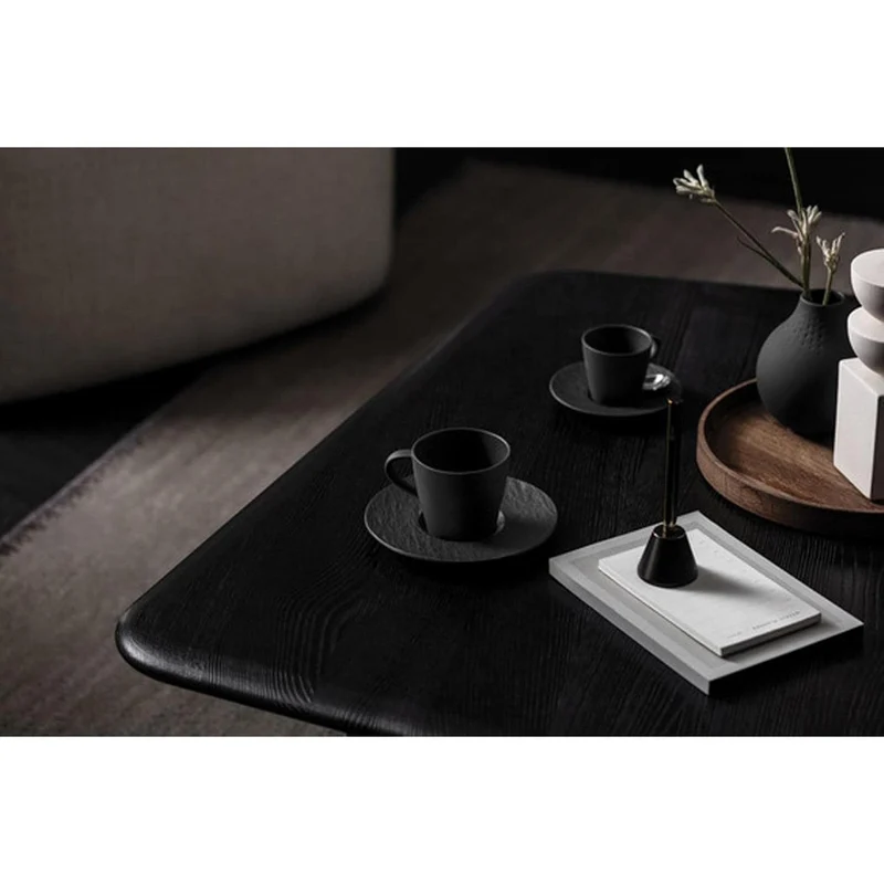 Villeroy & Boch Manufacture Rock Kaffeetasse mit Untertasse, Schwarz, Premium Porcelain, Schiefer-Optik, 1042391290
