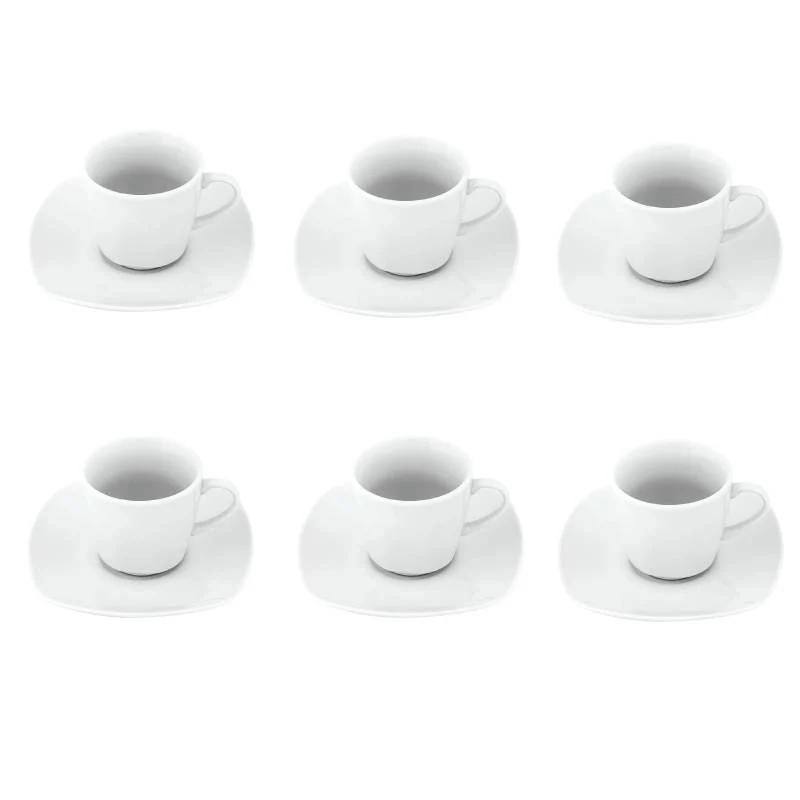 Villa Altachiara Servizio Caffè Quadrato Bianco 6 Pezzi con Piattino in Porcellana