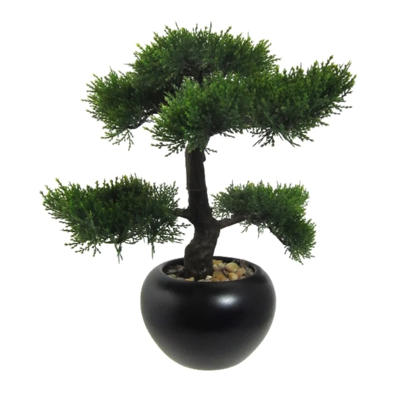Gasper Bonsai Artificiale di Cedro H37 cm con Vaso in Ceramica e Ghiaia