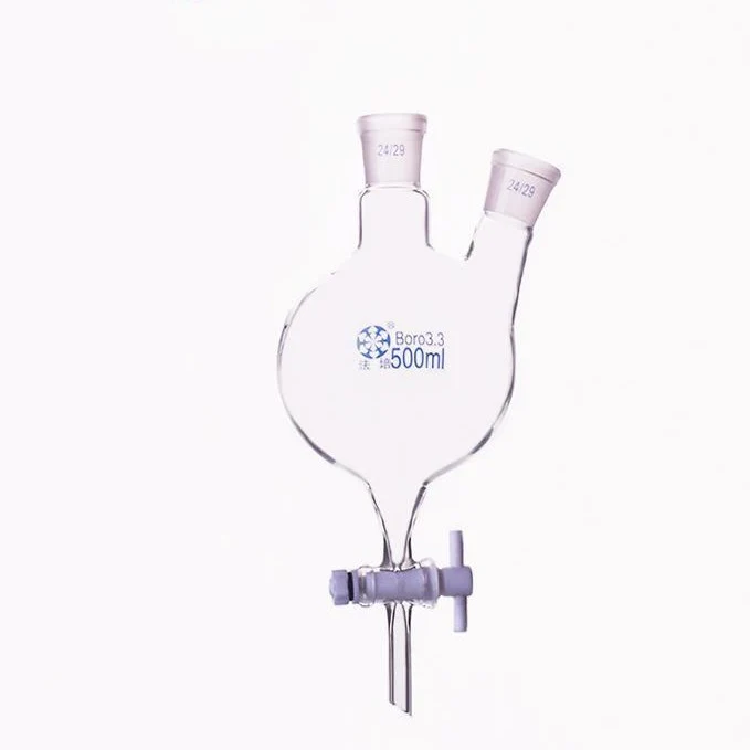 Zweihals Rundkolben mit Bodenablauf und PTFE-Hahn, Kapazität 250 bis 5.000 ml