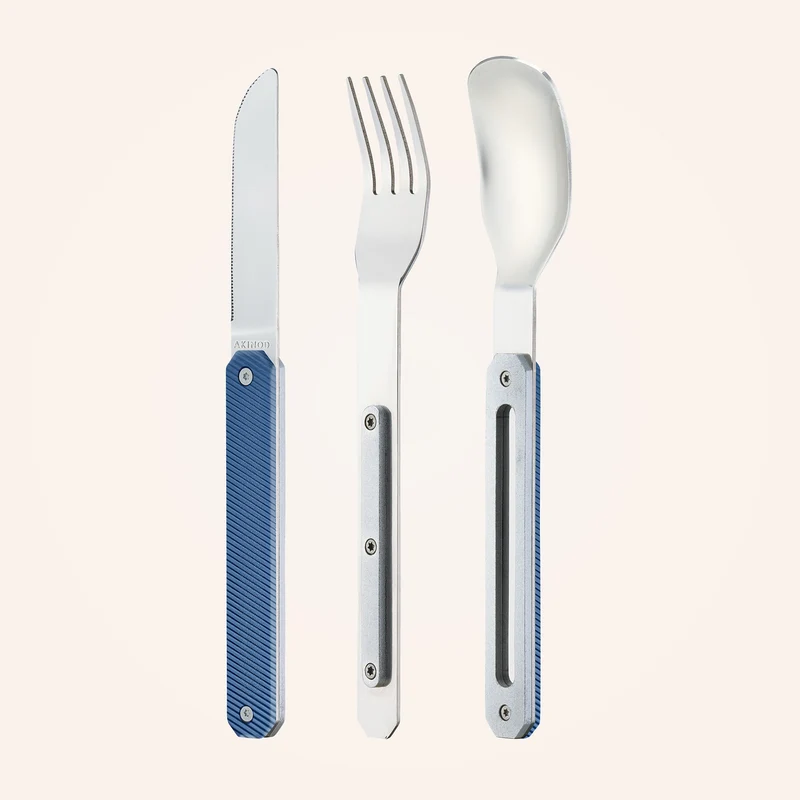 Feststehendes Besteck 12:34, Aluminium blau