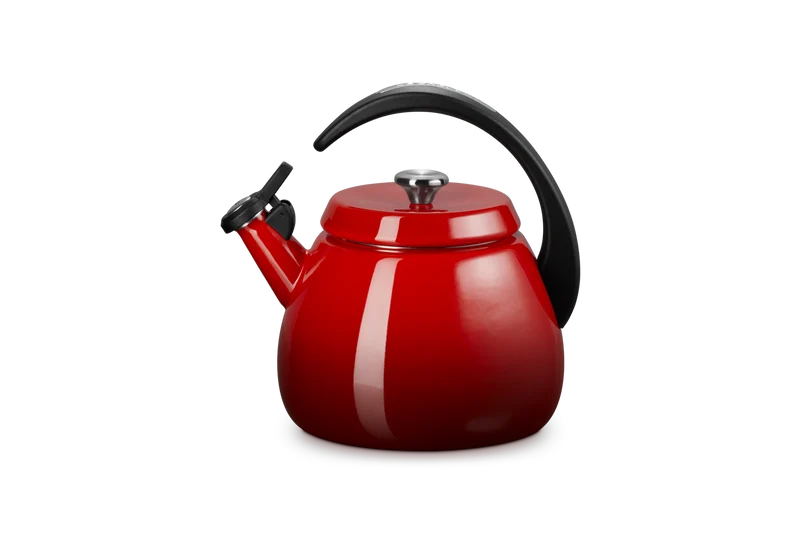Le Creuset Pfeifender Wasserkocher 2,1 l mit Glasglocke, Farbe: Kirschrot