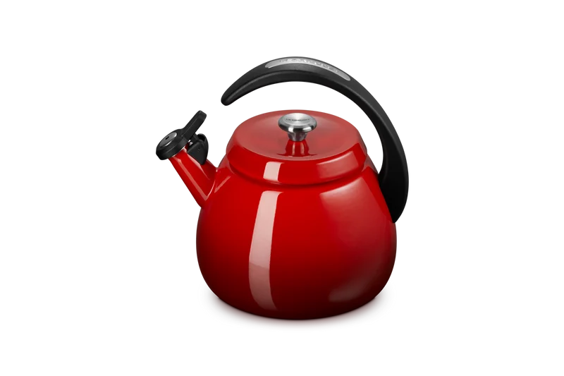 Le Creuset Pfeifender Wasserkocher 2,1 l mit Glasglocke, Farbe: Kirschrot