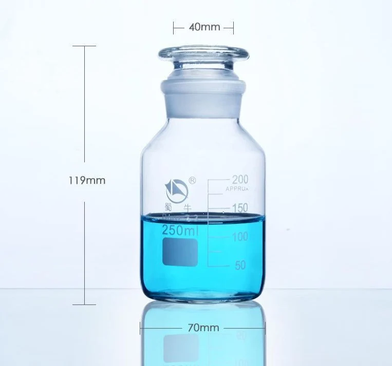 Steilbrustflasche mit Weithals, Klarglas, mit Teilung, 60 ml bis 20.000 ml