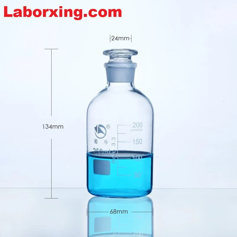 Steilbrustflasche mit Enghals, Klarglas, mit Teilung, 60 ml bis 20.000 ml