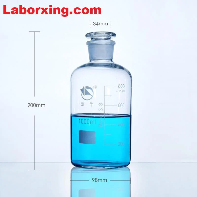 Steilbrustflasche mit Enghals, Klarglas, mit Teilung, 60 ml bis 20.000 ml