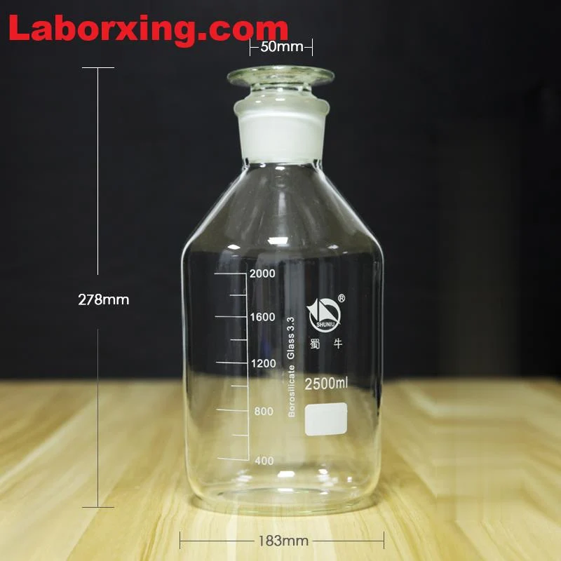 Steilbrustflasche mit Enghals, Klarglas, mit Teilung, 60 ml bis 20.000 ml