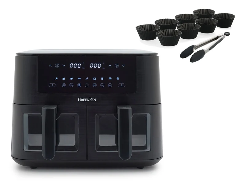 Greenpan Bistro Airfryer DUAL XL 2x 4L Körbe + 8 Muffinformen + Zange