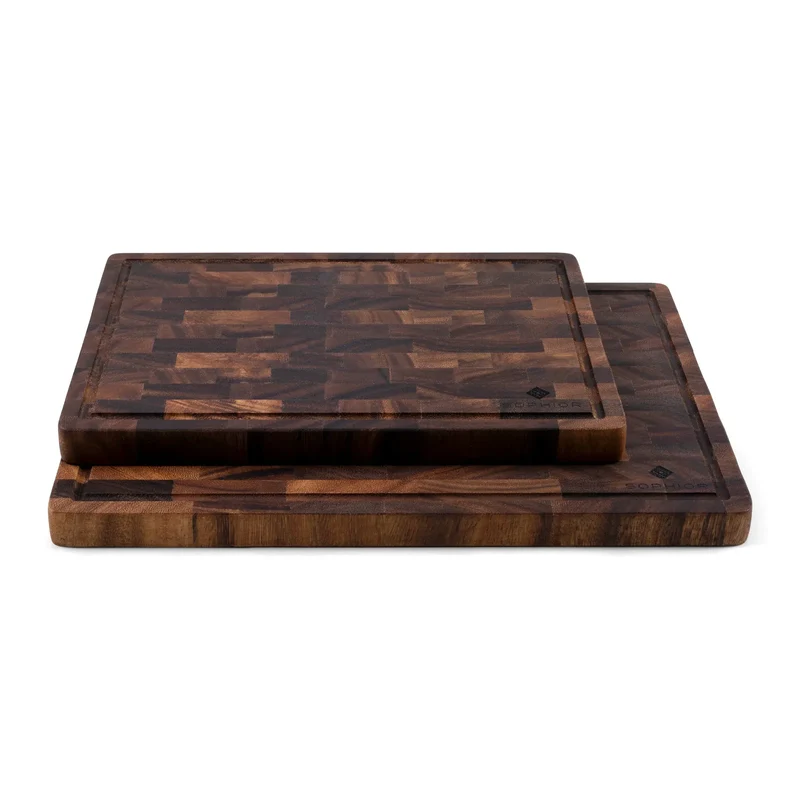 SOPHIOR Schneidebrett-Set Walnuss – mit Saftrille und Griffen – 42×35×2,5 cm & 35×25×2,5 cm
