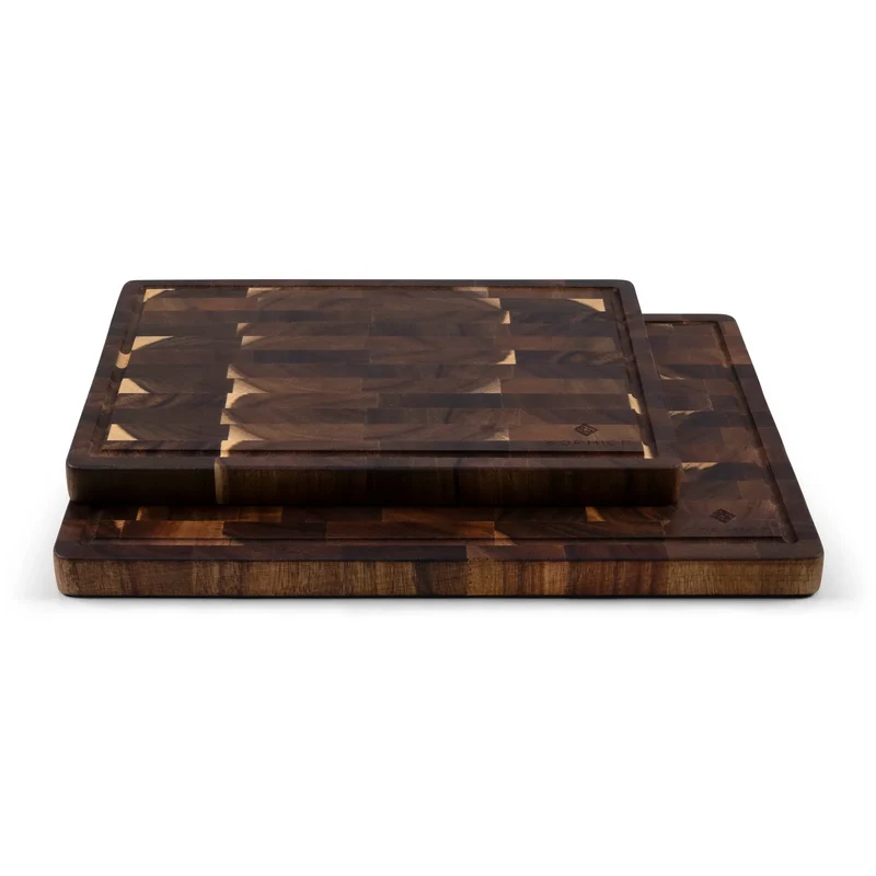 SOPHIOR Schneidebrett-Set Akazie mit Saftrille und Griffen – 42×35×2,5 cm & 35×25×2,5 cm