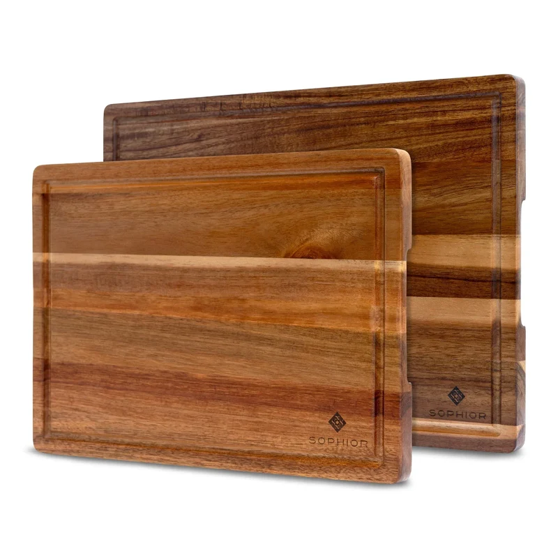 SOPHIOR Schneidebrett-Set Akazie - Mit Saftrille und Griffen 42×35×2,5 cm & 35×25×2,5 cm