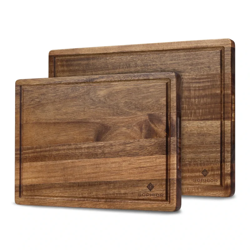 SOPHIOR Schneidebrett-Set Akazie - Mit Saftrille und Griffen 42×35×2,5 cm & 35×25×2,5 cm