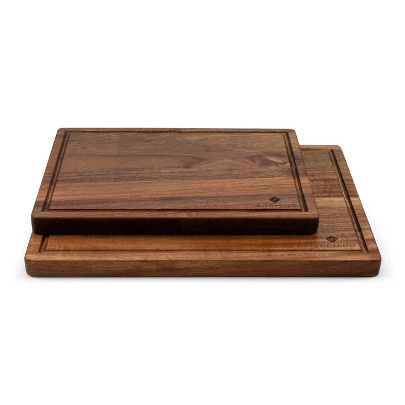 SOPHIOR Schneidebrett-Set Akazie - Mit Saftrille und Griffen 42×35×2,5 cm & 35×25×2,5 cm
