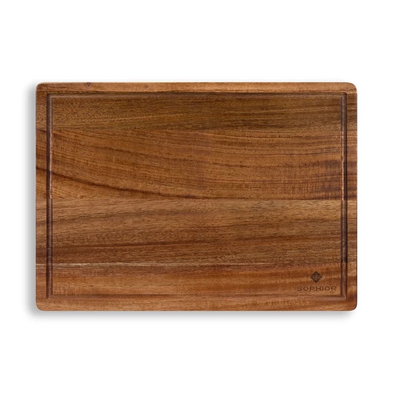 SOPHIOR Schneidebrett aus Akazienholz mit Saftrille - Groß 42x30x2,5cm