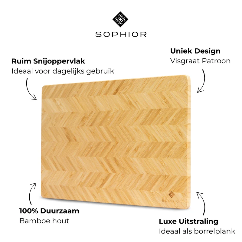 SOPHIOR Schneidebrett Bambus / Fischgrätmuster 35x25x1,8cm