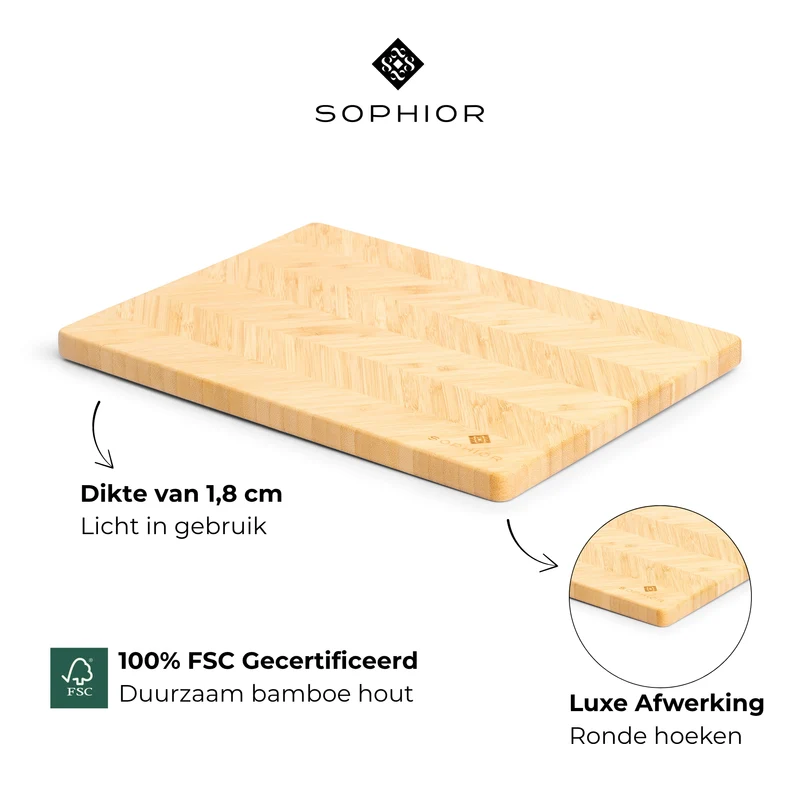 SOPHIOR Schneidebrett Bambus / Fischgrätmuster 35x25x1,8cm