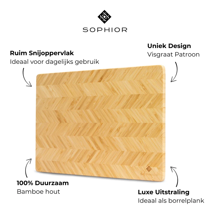 SOPHIOR Schneidebrett Bambus / Fischgrätmuster 42x30x1,8cm