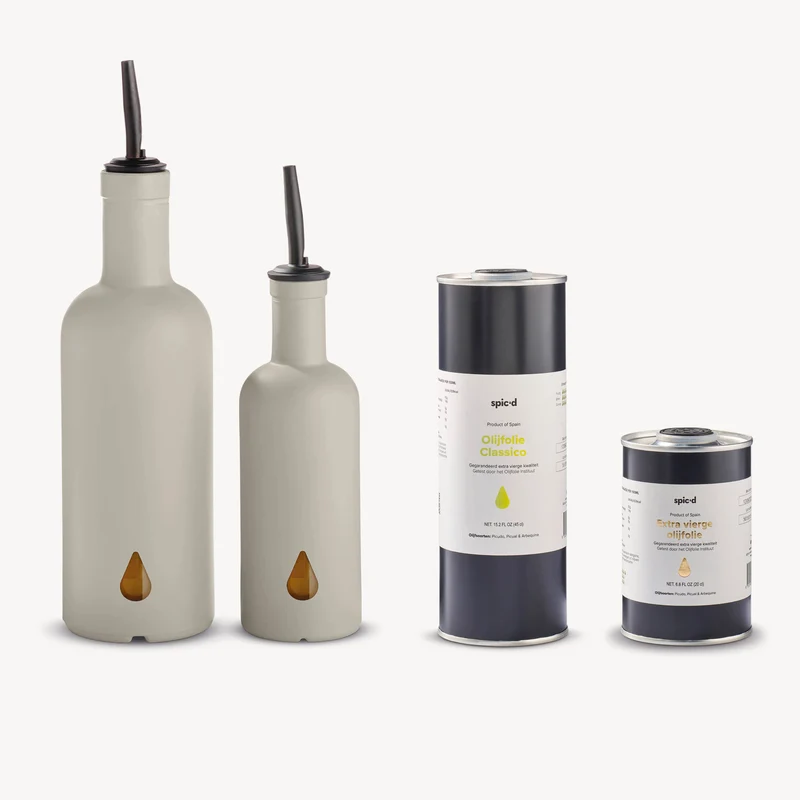 Spic'd Olivenölflaschen „Warm Clay“ mit Olivenöl, 450 ml & 200 ml