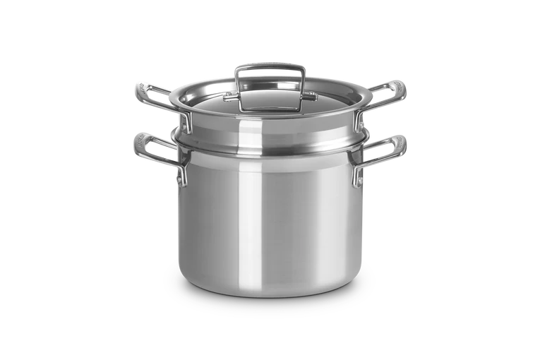 Le Creuset Stielkasserolle Ø20cm/5L mit Nudeleinsatz 'Klassischer 3-lagiger Edelstahl'