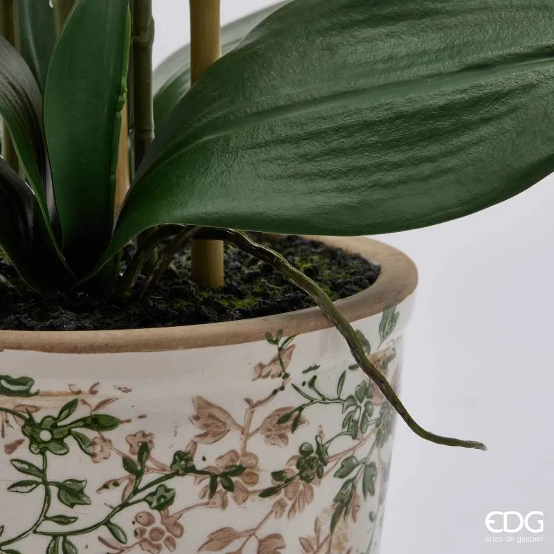 EDG Enzo De Gasperi Orchidea Phalaenopsis x3 con Bocciolo e Vaso H65 cm Bianca
