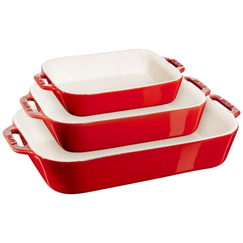 Staub set 3 Pirofile Rettangolari in Ceramica Rosso
