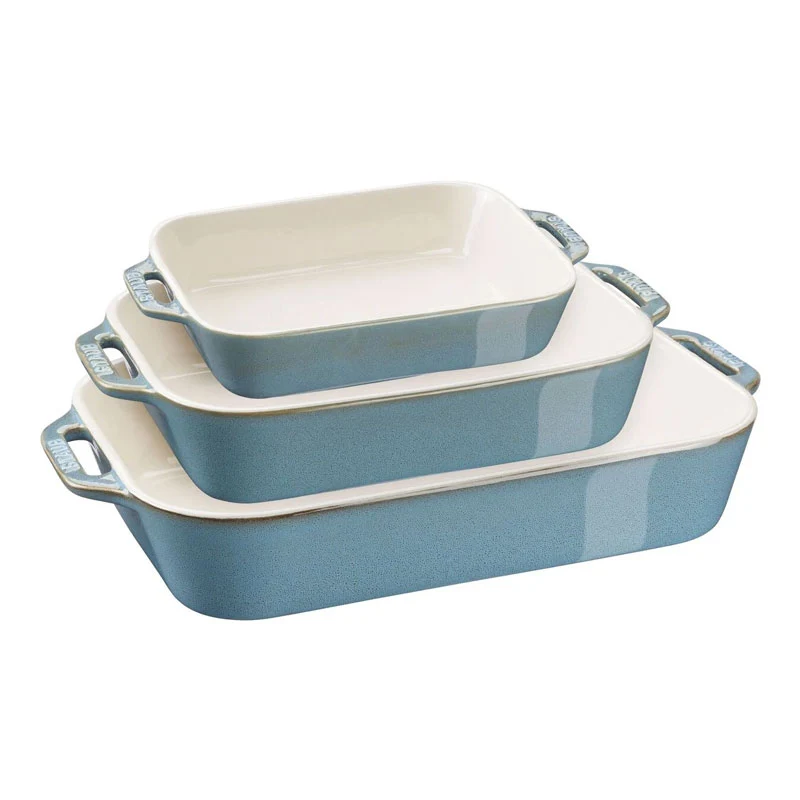 Staub set 3 Pirofile Rettangolari in Ceramica Turchese