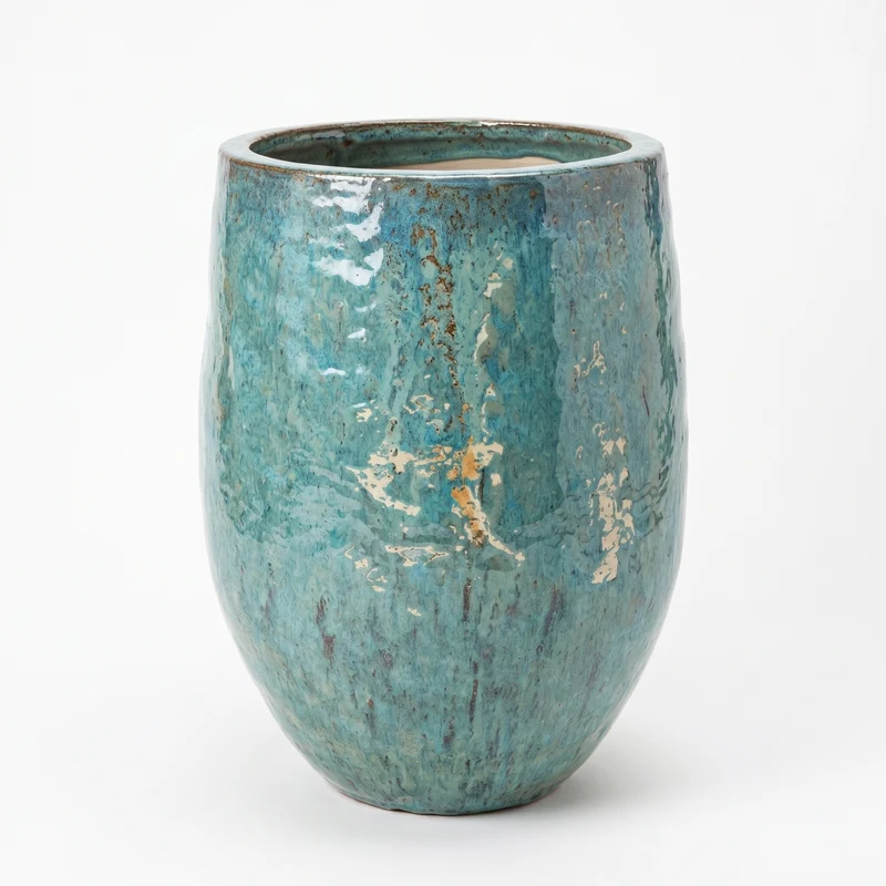 EDG Enzo De Gasperi Vaso Saigon Bombato H52xD38 cm in Gres Turchese sfumato