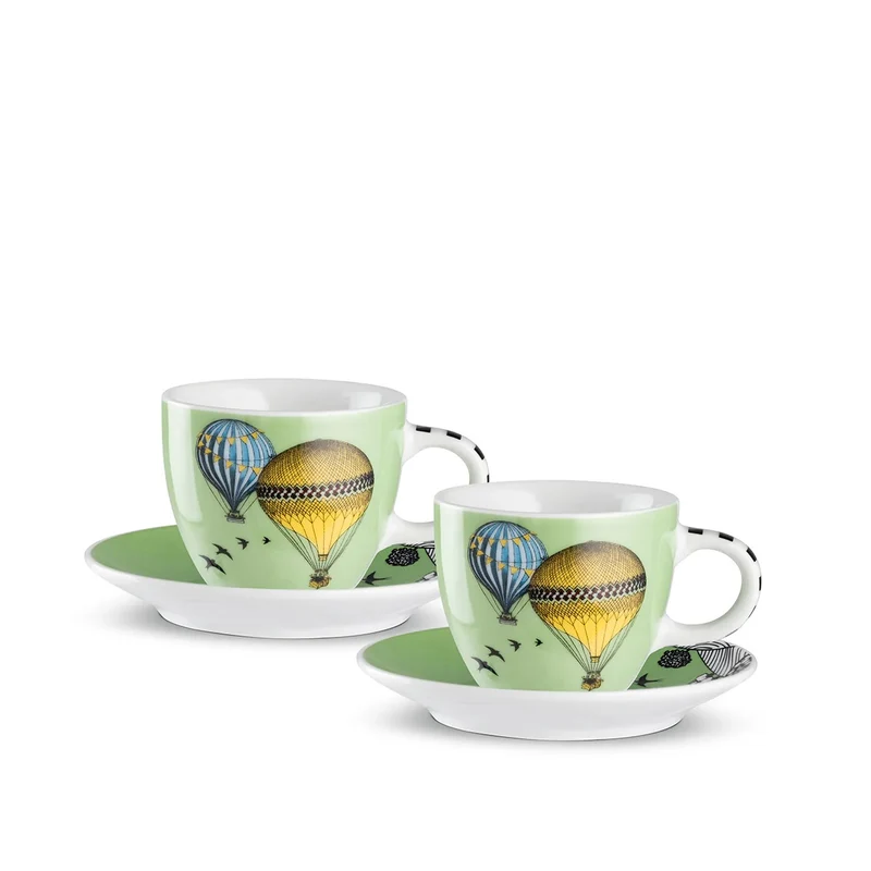 Egan Set 2 Tazze Caffè Giramondo con Piattino Verde 80 ml