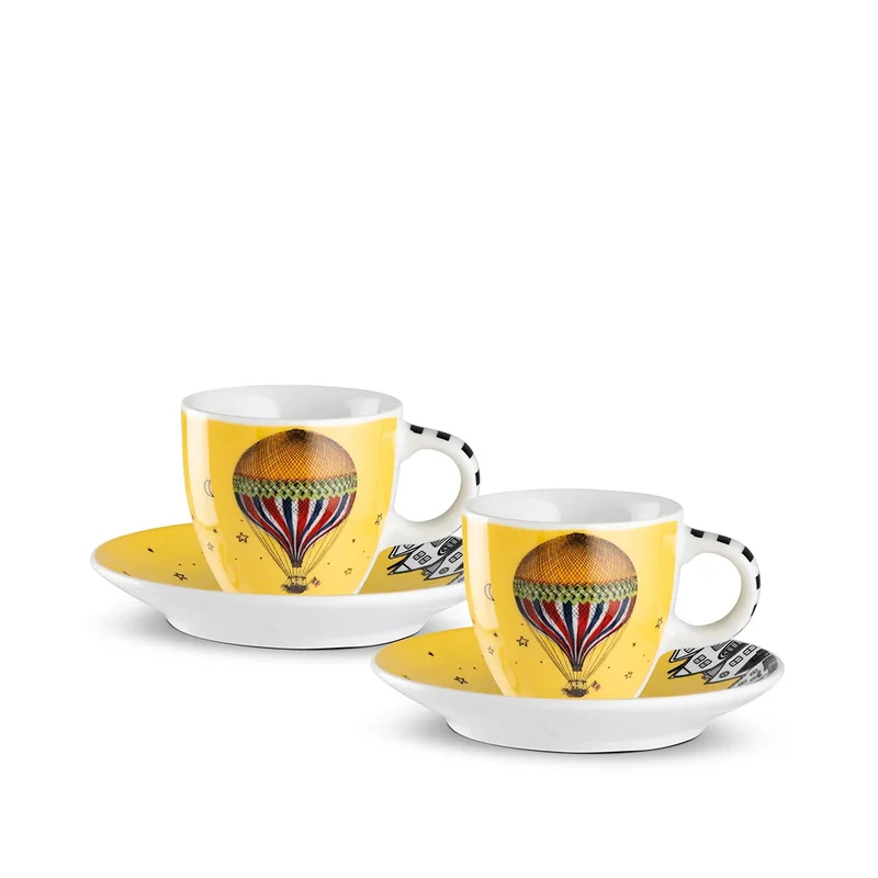 Egan Set 2 Tazze Caffè Giramondo con Piattino Giallo 80 ml