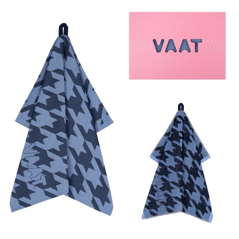 Amsterdam Tee- und Küchenhandtuch-Geschenkset „Hahnentritt-Denim/Blau“