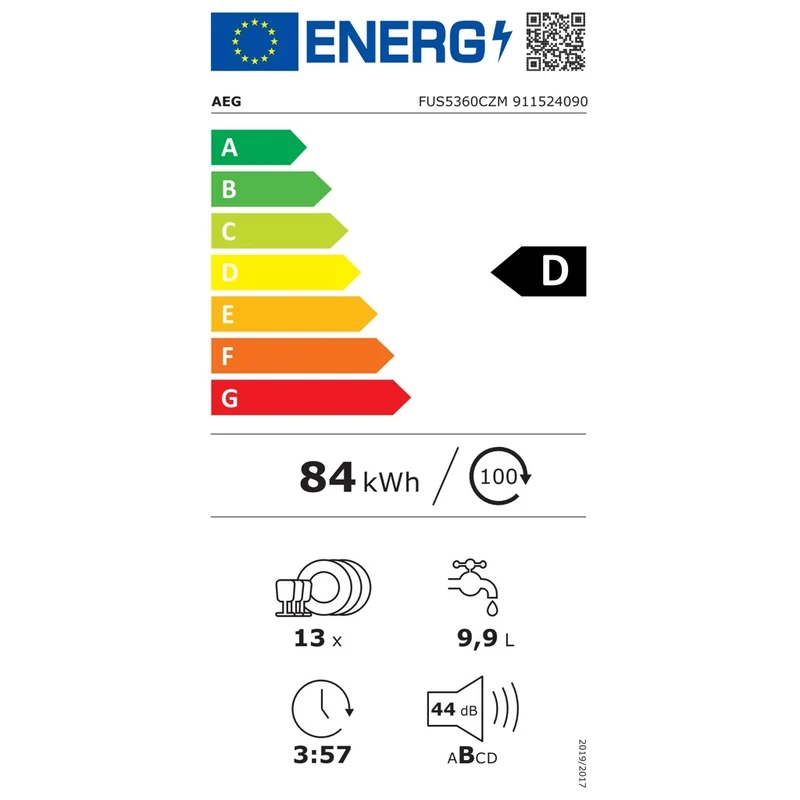AEG FUS5360CZM Geschirrspüler unterbaufähig 60cm 13 Maßgedecke B
