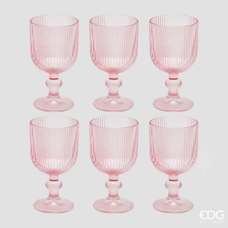 EDG Enzo De Gasperi Offerta Set 6 Calici Vino Righe H16 D9 cm Rosa