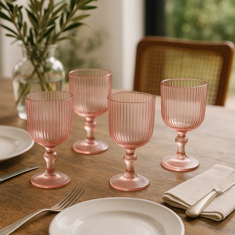 EDG Enzo De Gasperi Offerta Set 6 Calici Vino Righe H16 D9 cm Rosa