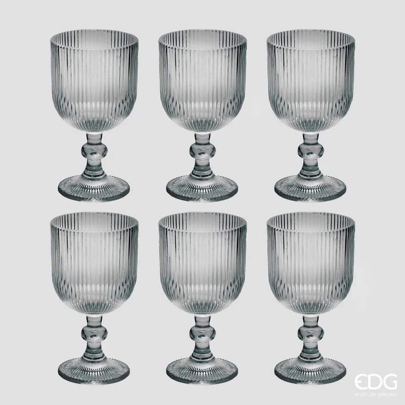 EDG Enzo De Gasperi Offerta Set 6 Calici Acqua Righe H14 D8 cm Grigio Fumè