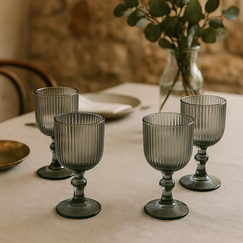 EDG Enzo De Gasperi Offerta Set 6 Calici Acqua Righe H14 D8 cm Grigio Fumè