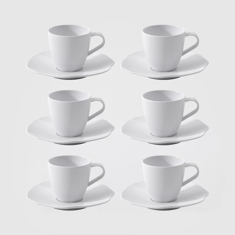 Villeroy & Boch Set 6 Tazzine da Caffè con Piattino Pura 50 ml in Porcellana Bone Premium