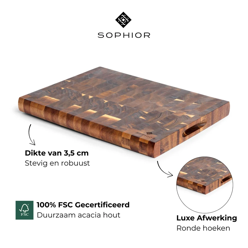 SOPHIOR Schneidebrett aus Akazienholz, 40 x 30 x 3,5 cm