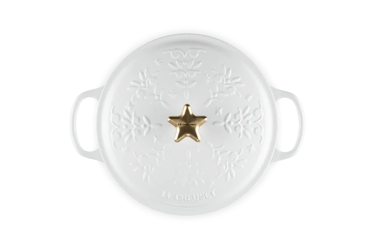 Le Creuset Schmortopf mit Weihnachtsbaum-Relief, weiß, Ø 24 cm / 4,2 l