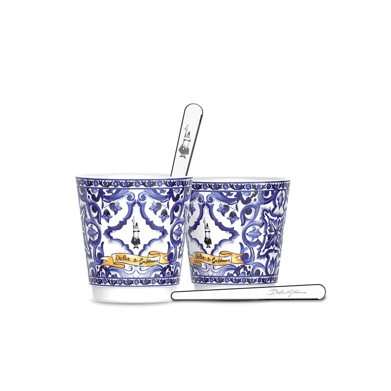 Bialetti Set 2 Bicchierini e 2 Palettine Blu Mediterraneo Dolce&Gabbana