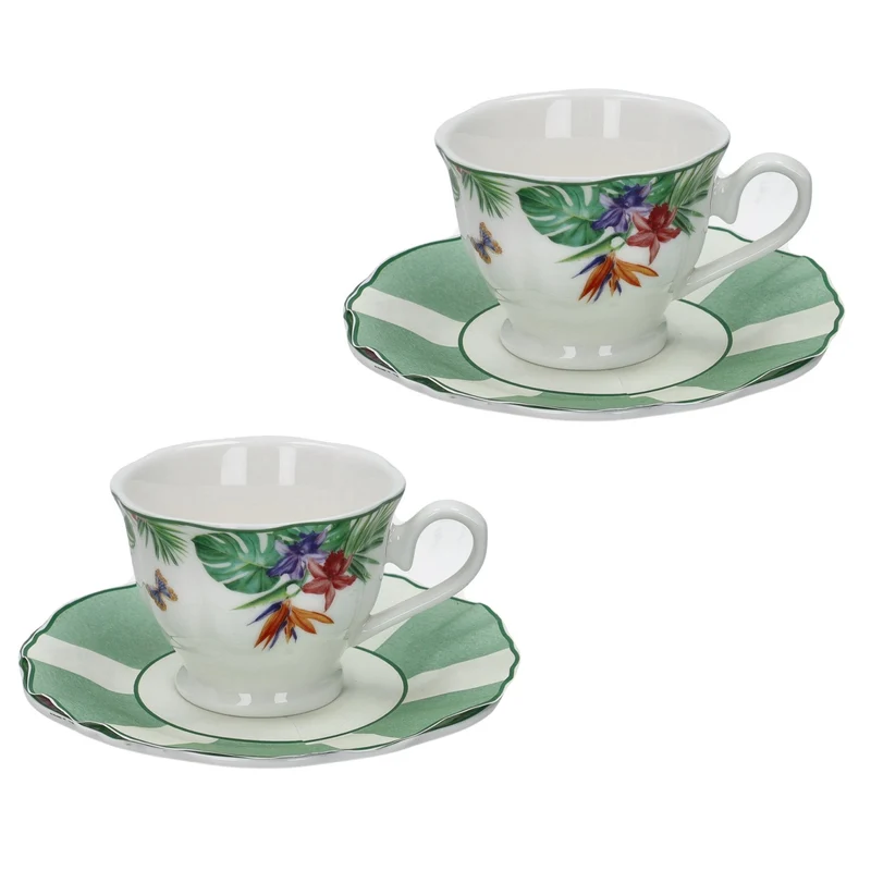 Brandani Set 2 Tazzine con Piattino Oasi in Porcellana