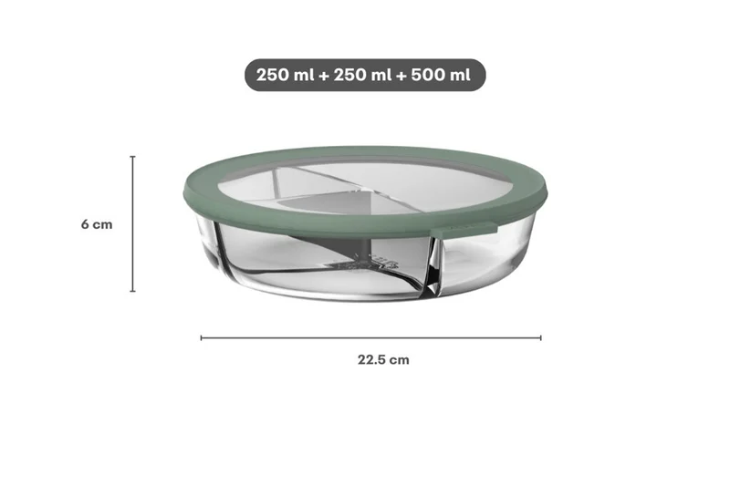 Glas-Bento Bowl 3-Fächer rund