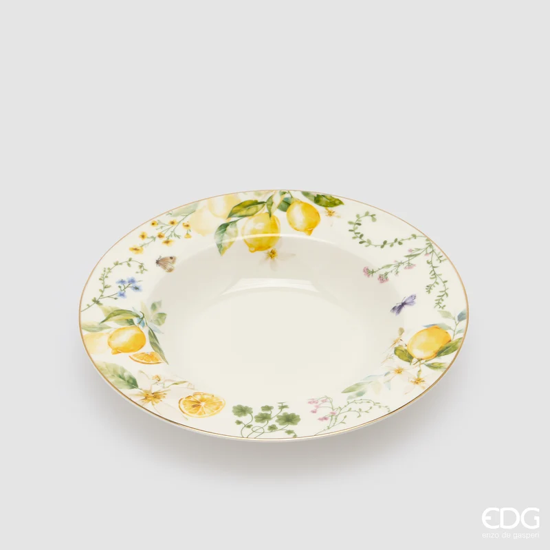 EDG Enzo De Gasperi Servizio Tavola 24 pz Limoni in Porcellana con Bordo oro 24K