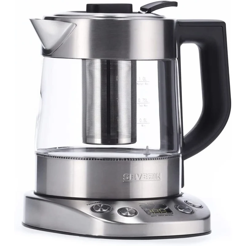 Severin WK 3473 Glas Tee-/ Wasserkocher 1 l 2200 W Edelstahl, Transparent