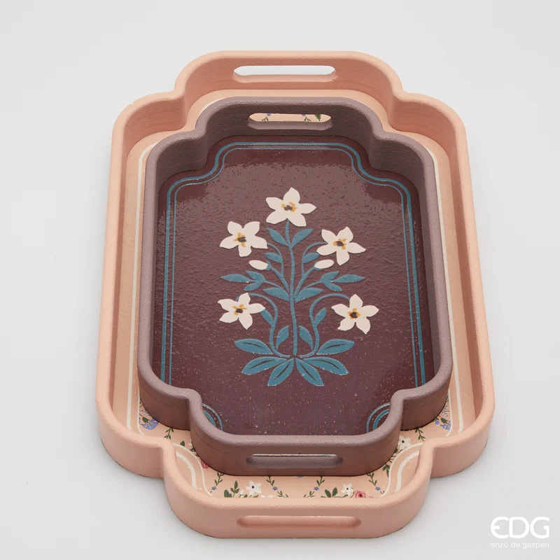 EDG Enzo De Gasperi Set 2 Vassoi Decorativi Decoflor in Legno